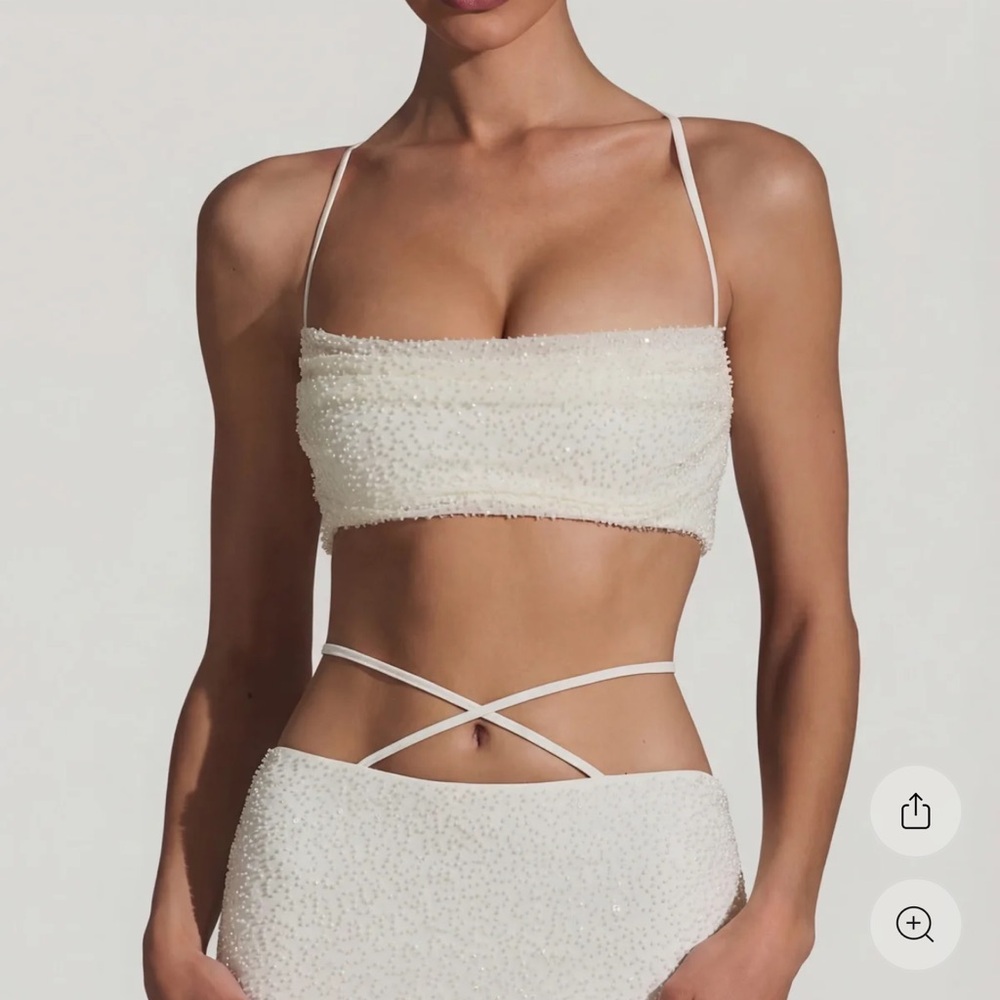 Oh Polly Pisa
White Pearl-Embellished Crop top